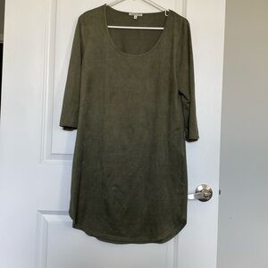 Women’s L army green suede body con dress. Like new